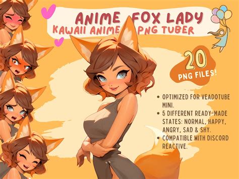 Kawaii Anime Fox Lady Pngtuber Cute Foxy Girl Ready Gaming Etsy