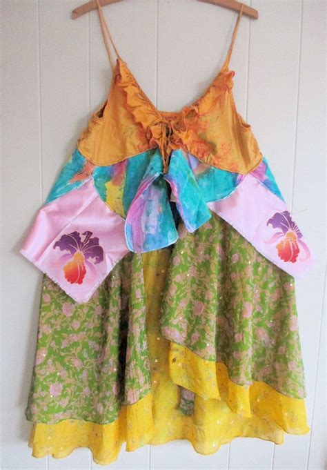 Mybonny Silk Slip Dress Collage Clothing Altered Wearable Folk