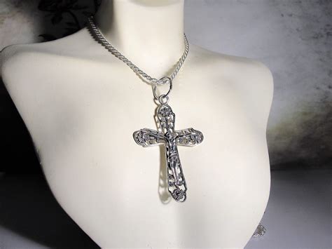 Art Nouveau Sterling Silver Crucifix Necklace Crucifix Pendant 24