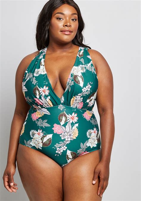 Modcloth The Lauren One Piece Swimsuit Green Floral Plus Size Swimwear Women S Plus Size