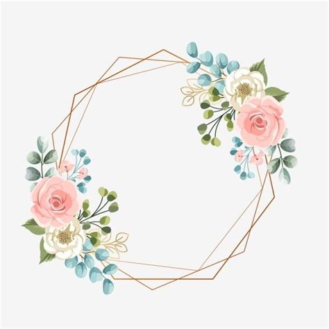 Geometric Frame With Pastel Flower Wedding Wedding Invitation Gold