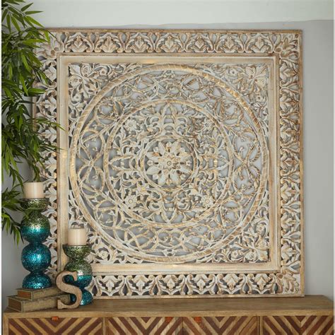 59 In X 59 In Rustic Decorative Carved Filigree Patterned Wooden Wall