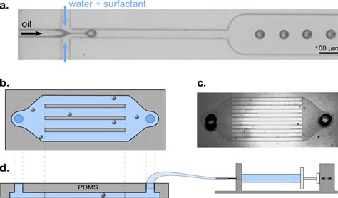 Microfluidics A Micrograph Of The Flow Focusing Geometry For Droplet Download Scientific