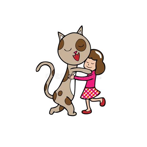 Hug Gir And Cat Stock Vector Illustration Of Domestic 46533465