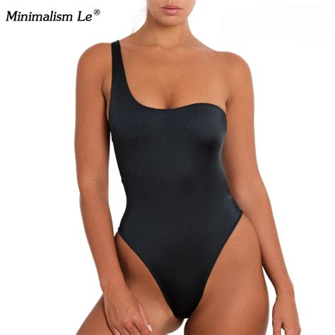 Minimalism Le One Piece Swimsuit Solid Single Shoulder Bikini 2018 New