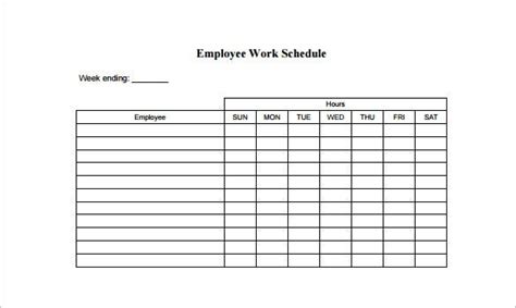 Employee Work Schedule Template Sample Templates Sample Templates