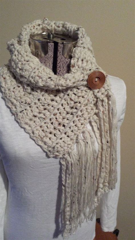 Fringe Scarf With Button Infinity Scarf Neck Cowl Etsy Button Scarf