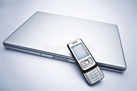 Laptop Computer With Cell Phone Stock Photo Image Of Open Phone 4446284