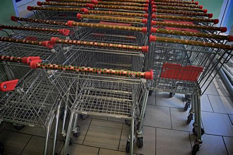 Trolley Stack For Products In The Supermarket Stock Image Image Of