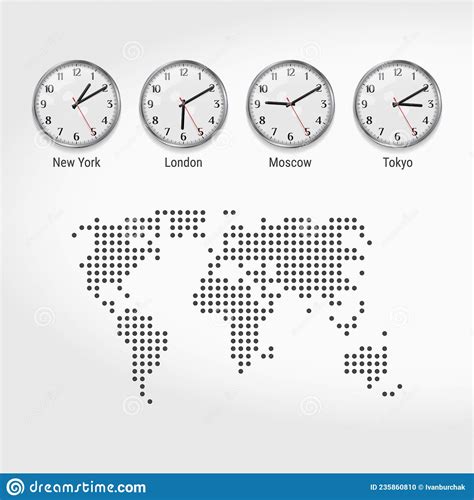 Relógios De Fusos Horários Mundiais época Atual Em Cidades Famosas Hora Local Do Mundo Mapa