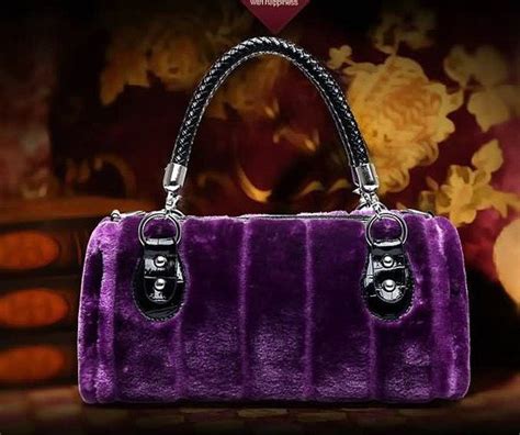 Free Shipping Beautiful Fur Purple Purse For Women Made Of Faux Rabbit Fur Very Soft In