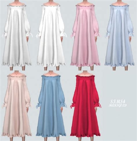 Sims4 Marigold Off Shoulder Night Dress • Sims 4 Downloads