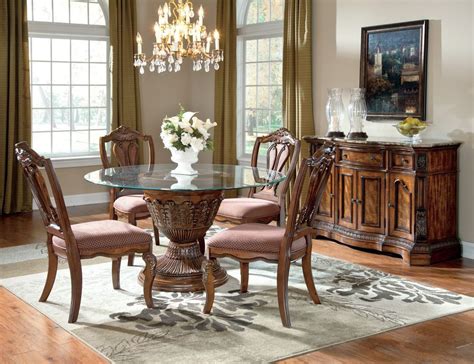 Ashley Ledelle Round Beveled Glass Dining Table W 4 Uph Chairs Furniture D705