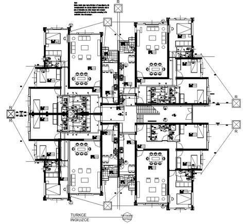 Apartment 4 Block Unit Plan In Dwg File Cadbull