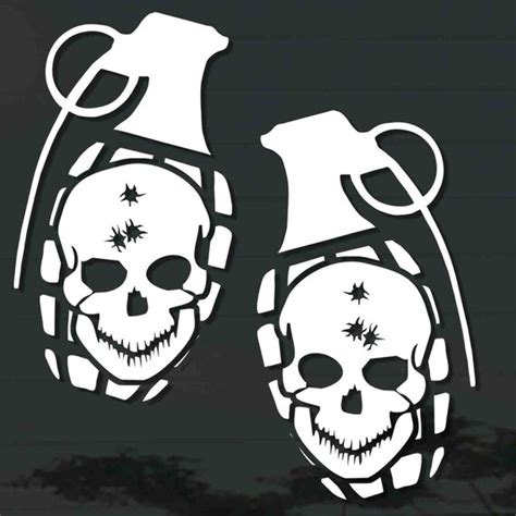 2 Pieces Grenade Skull Bone Head Bullet Hole Decals Sticker