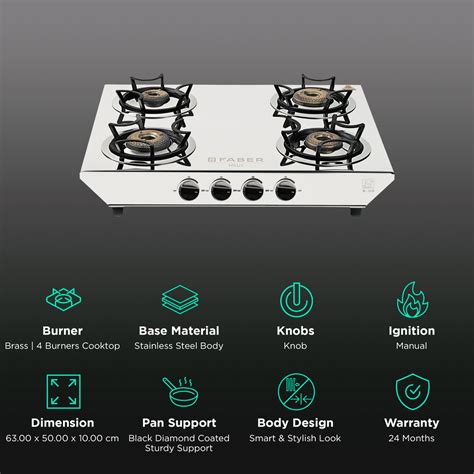 Buy Faber Hilux Max 4bb Ss 4 Burner Manual Gas Stove Black Diamond