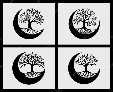 Premium Vector Set Of The Tree Of Life Crescent Moon Decoration Element