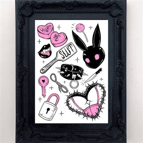 Cute But Deadly Tattoo Flash Art Print Pastel Goth Pin Up Etsy Ireland
