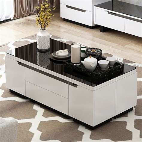Modern White Lift Top Coffee Table With Drawers And Storage Multifunction