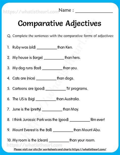 adjectives that compare worksheets