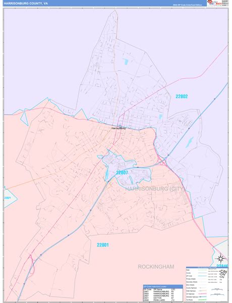 Harrisonburg County Va Wall Map Color Cast Style By Marketmaps Mapsales
