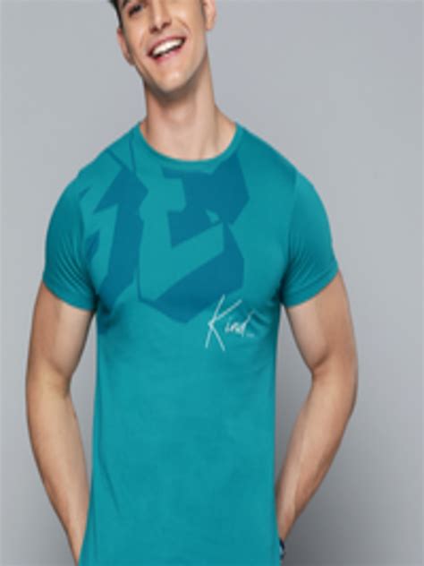 Buy Hereandnow Men Teal Green And White Printed T Shirt Tshirts For Men
