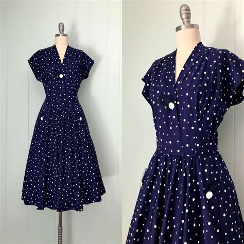 1950s Randk Originals Dark Blue Polka Dot Dress 50s Navy Cap Etsy