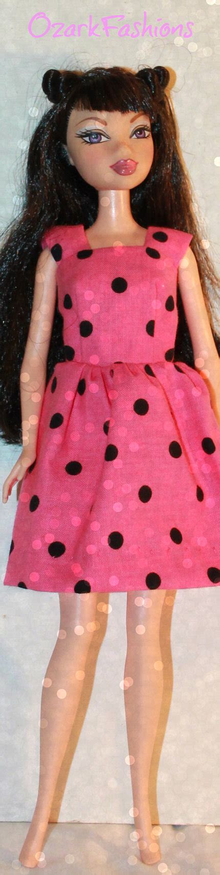 Handmade Barbie Doll Pink & Black Polka Dot Dress