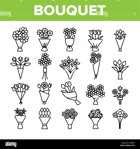 Bouquets Bunches Of Flowers Vector Icons Set Stock Vector Image And Art