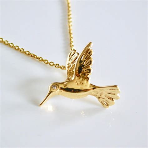 18k Hummingbird Pendant In Solid Gold Gold Hummingbird Etsy