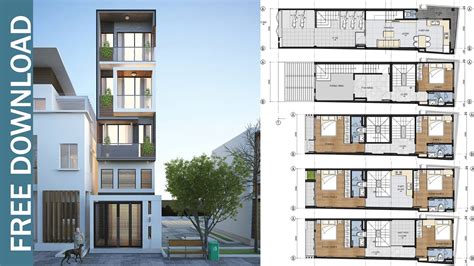 5 Story Narrow House Plan With 7 Bedrooms Plot 39x173 Meter