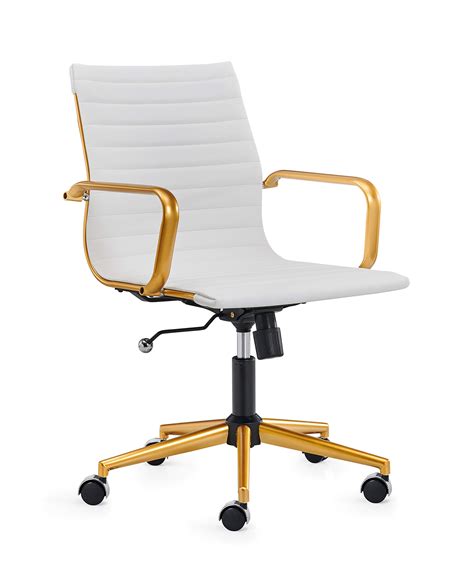 Buy Luxmod Gold Office Chair In White Leather Mid Back Office Chair