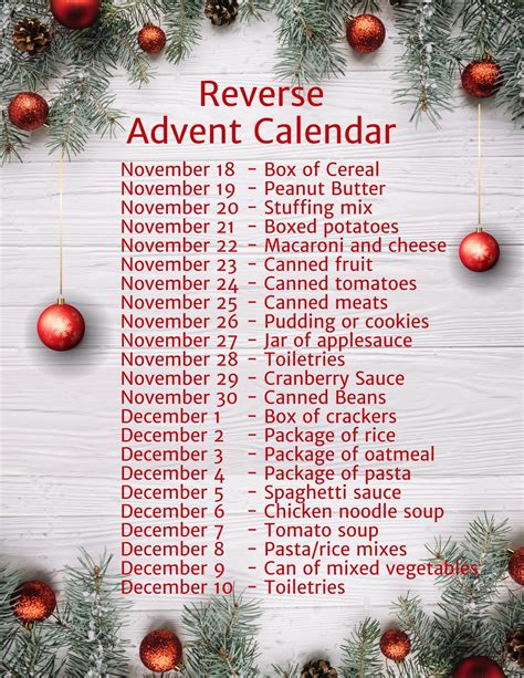 Printable Reverse Advent Calendar Template