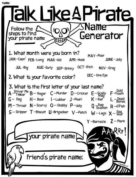 Printable Pirate Name Generator Printable Word Searches