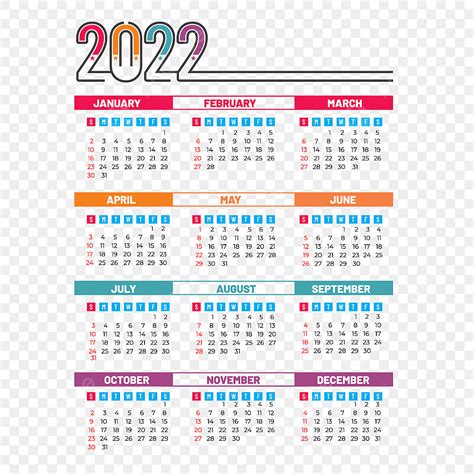 2022 Calendario Colorido Vector 3123857 Vector En Vecteezy Aria Art
