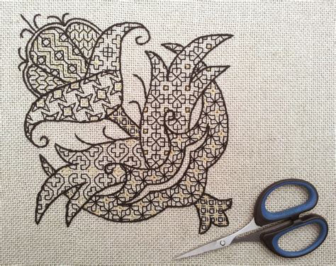 Blackwork Pattern Traditional Embroidery Stylised Flower Etsy