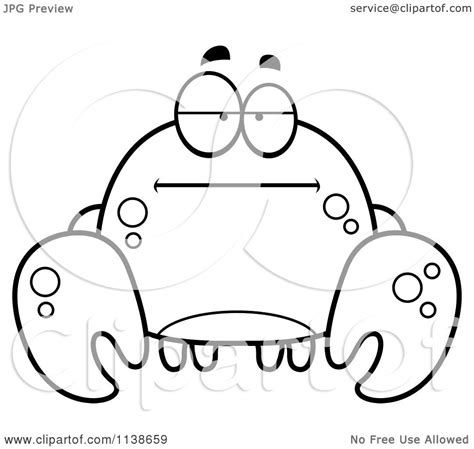 Cartoon Clipart Of A Black And White Bored Crab Vector