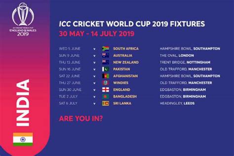 Willow tv cricket india vs england 2021 live streaming online free in united states (usa). India Cricket Team 15 Member Squad For ICC CWC 2019 ...