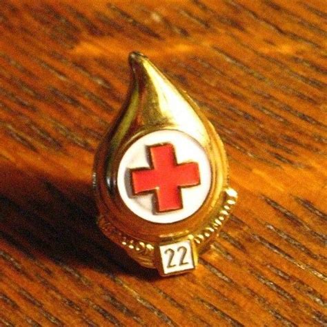 Red Cross Blood Drop Pin Blood 22 Gallon Donor Donation Gold