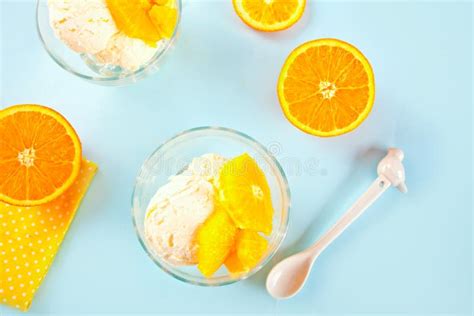 Homemade Fresh Orange Ice Cream With Orange Slices Summer Dessert