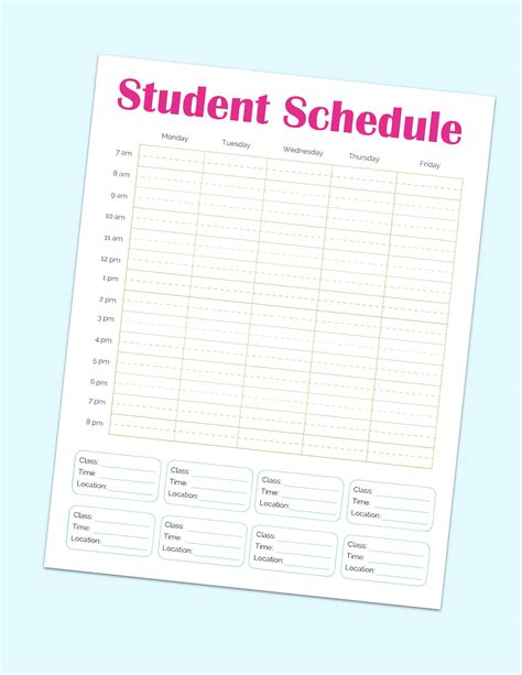 Printable Class Schedule Template Pdf Download Freebie Finding Mom