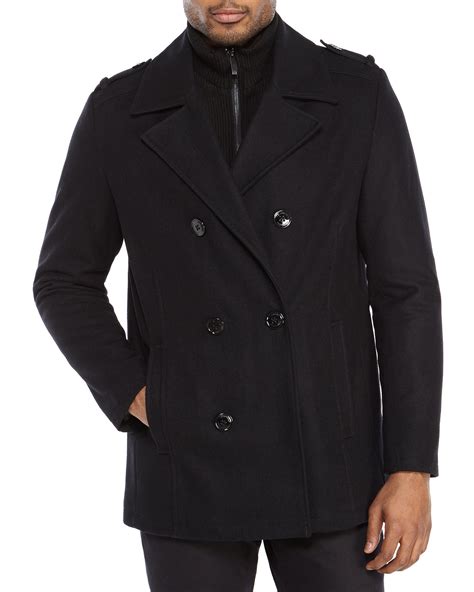 Kenneth Cole Reaction Double Breasted Wool Peacoat In Black For Men Lyst