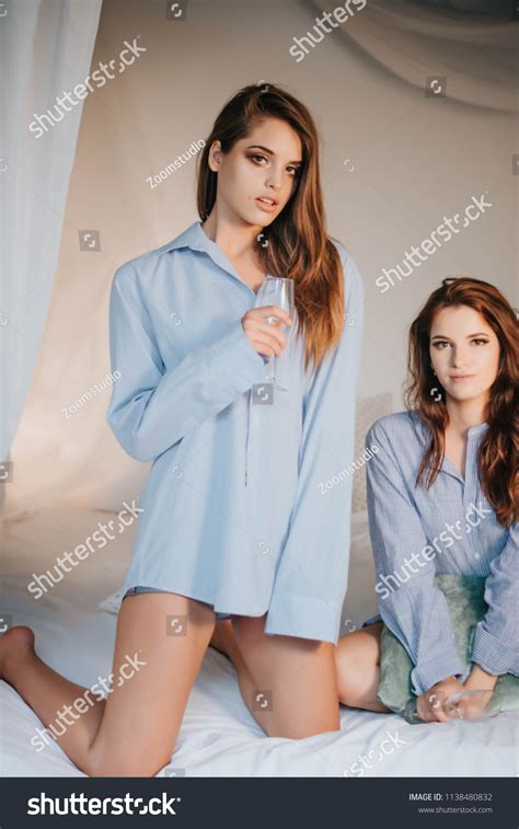 Cute Lesbians Friends Pajama Party Stock Photo Shutterstock