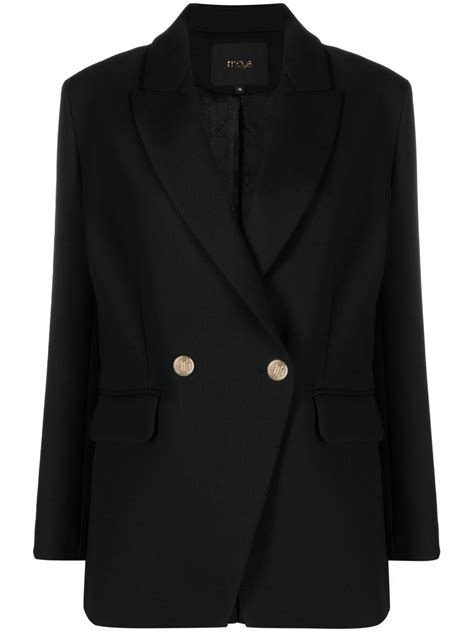 Maje Tailored Double Breasted Blazer In Black Modesens
