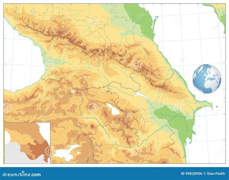 Caucasus Physical Map Isolated On White No Text Stock Vector