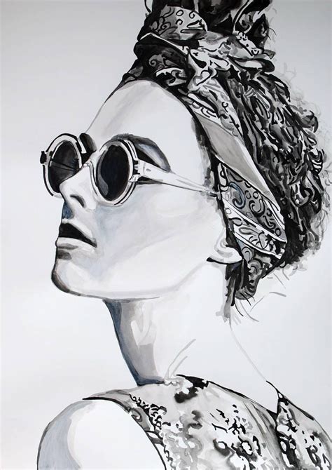 Girl With Sunglasses Id 4 70 X 49 8 Cm Art Print Girl With Sunglasses Ink Drawing Drawings