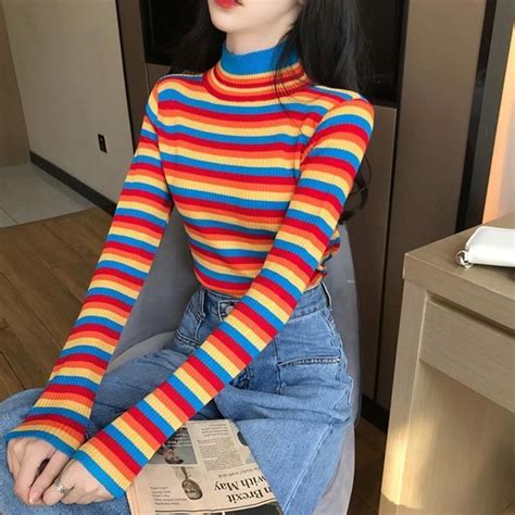 Soft Girl Rainbow Long Sleeve Sweater Cosmique Studio Striped
