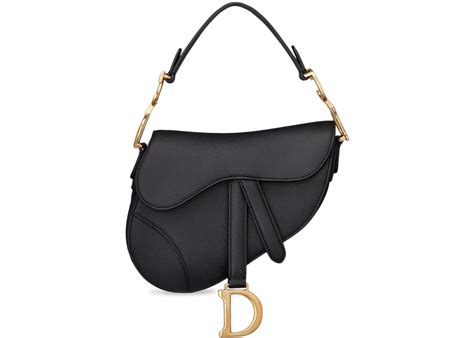 Dior Saddle Bag Calfskin Mini Black In Embossed Calfskin With Aged Gold