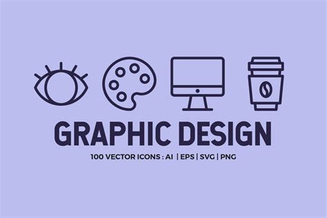 100 Graphic Design Line Icons On Yellow Images Creative Store