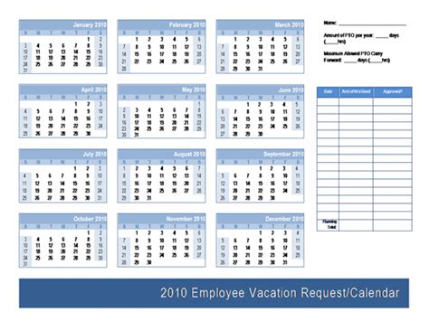 Employee Vacation Request Calendar Template Calendars Ready Made